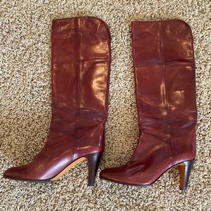 Red leather boots with heel